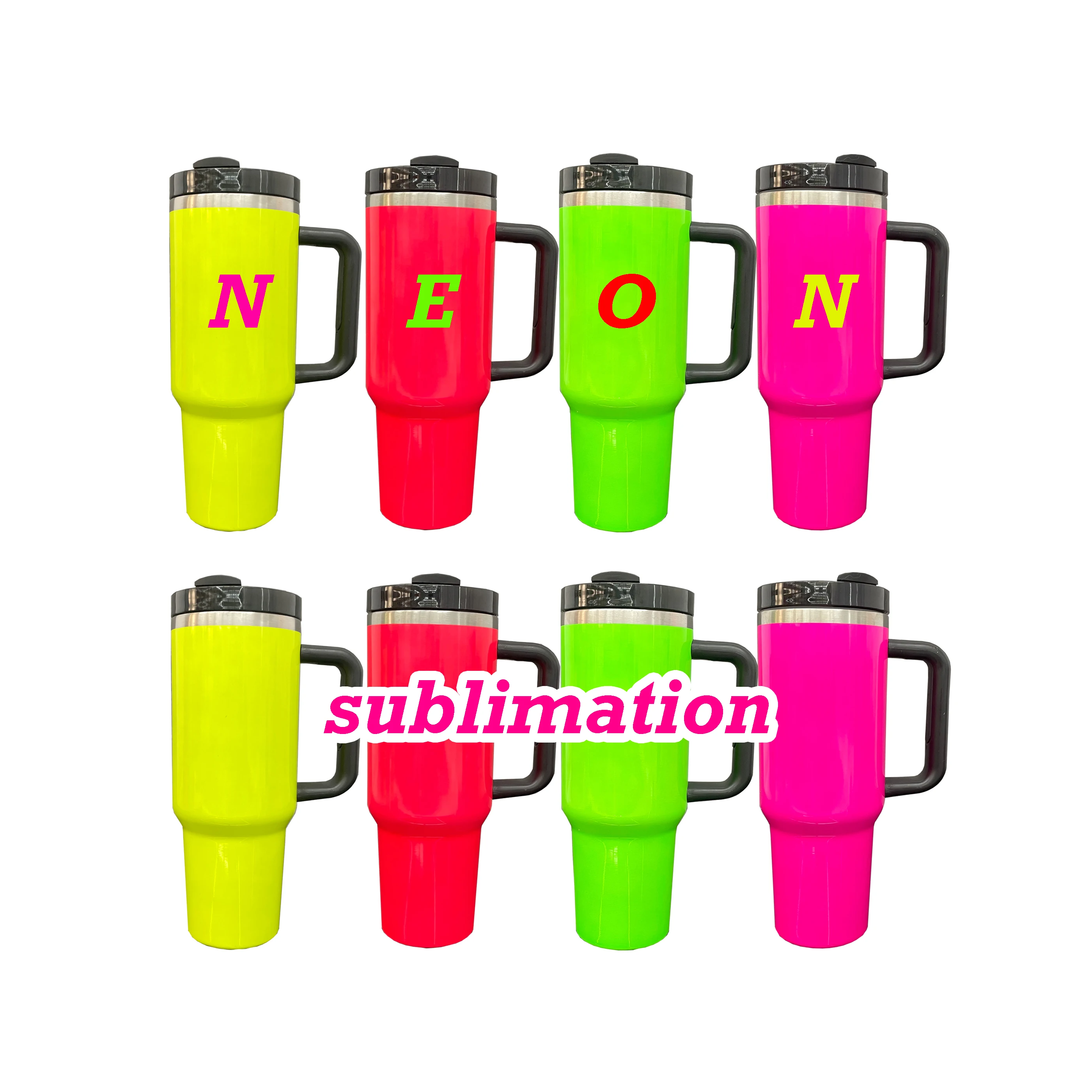 USA Warehouse Blank Sublimation New Neon Colors 30oz 40oz H2.0 Tumbler with Handle and Straw for Sublimation Printing