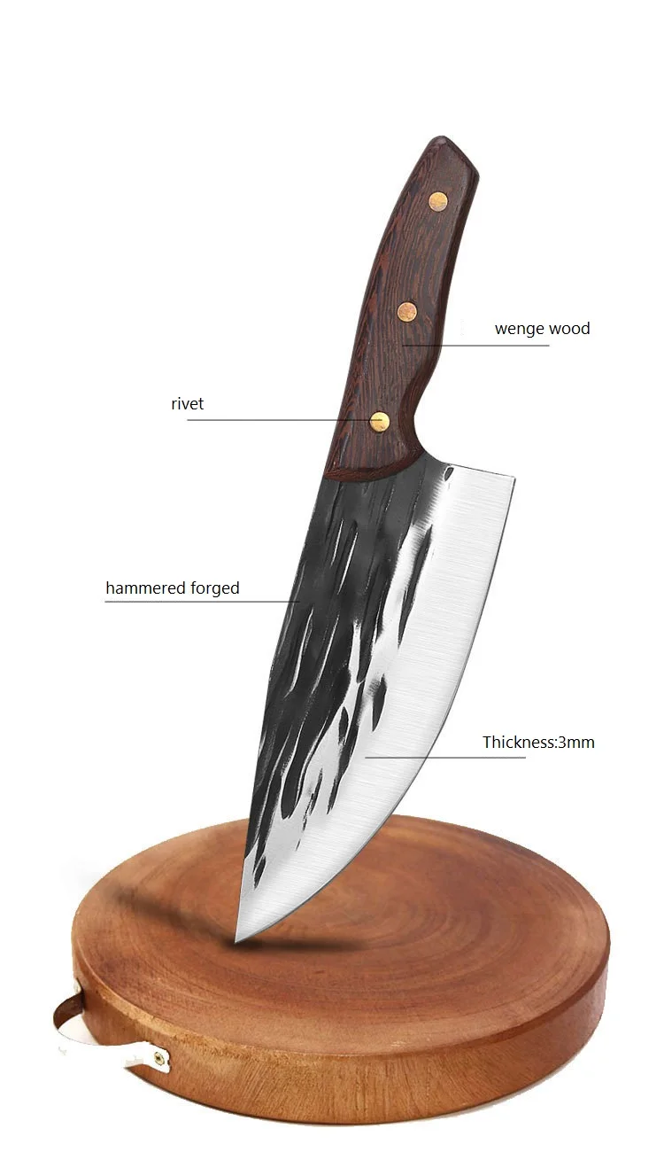 Handmade High Carbon Steel 7 inch hand Forged meat cleaver Butcher Knife with wenge wood handle for kitchen chef hammer knife