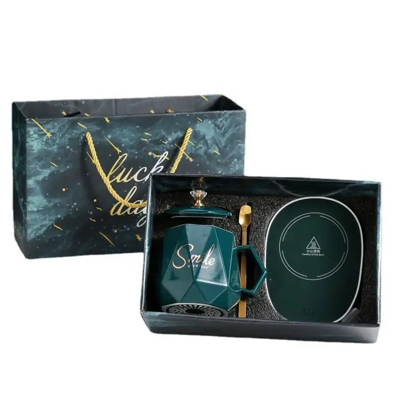 Vesub Self Heating Mug USB Heated Travel Mug With Heating Ceramic Mug With Lid And Spoon