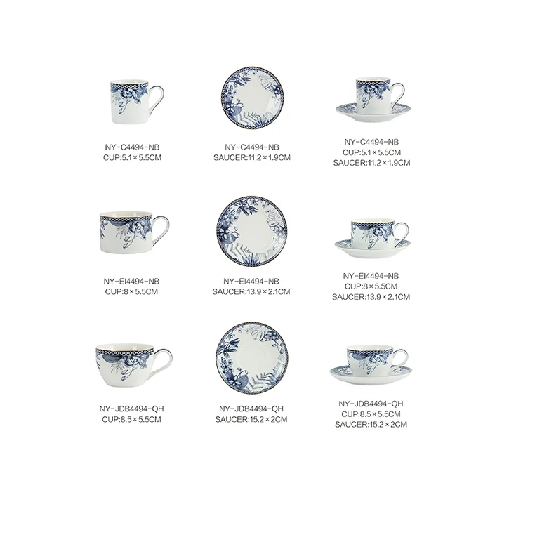 Hotel Restaurant Fine Bone China Printed Tea Cup And Saucer Set Coffee Cup With Saucer