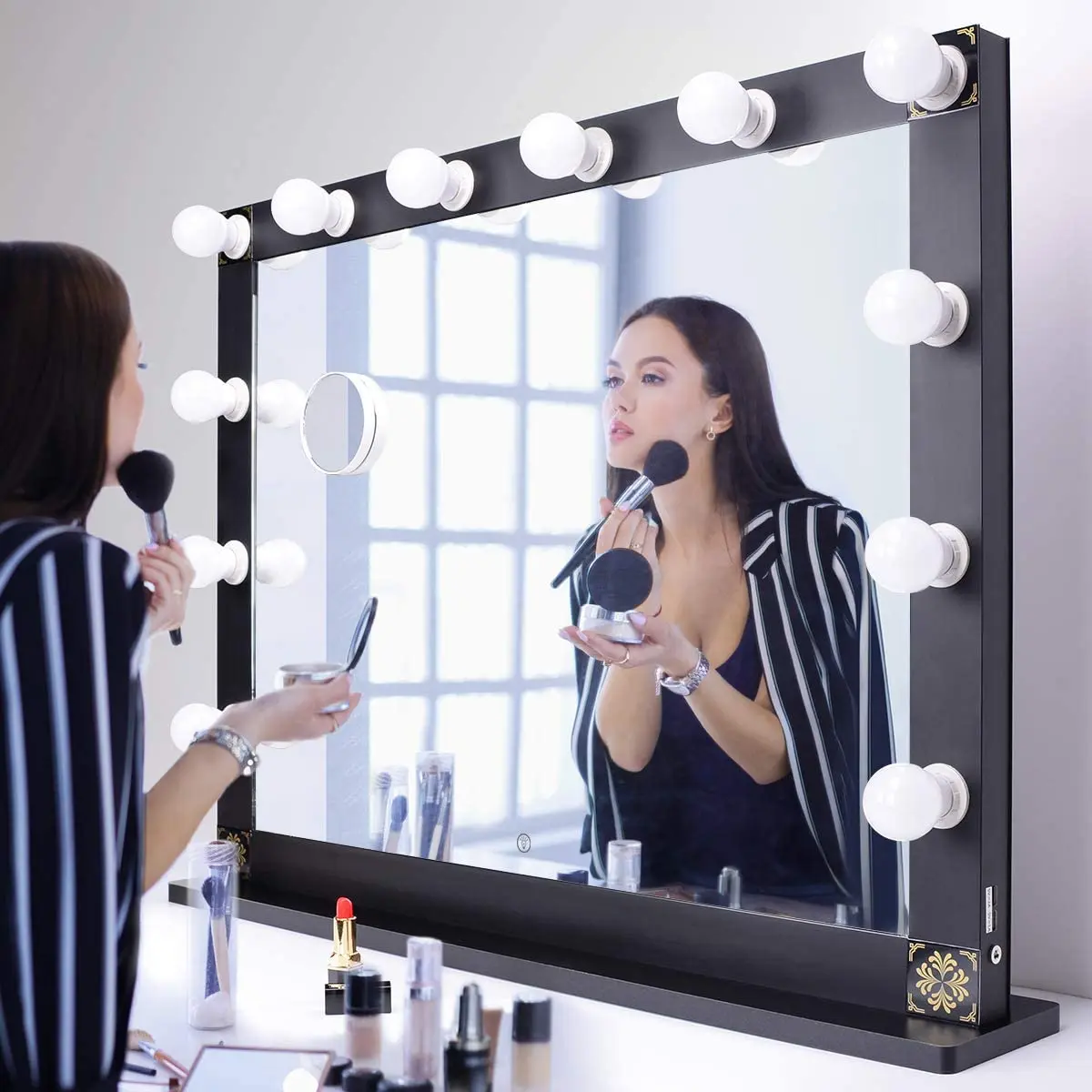 Large vanity led light up magnifying hollywood style makeup mirror lighted mirror of vanity
