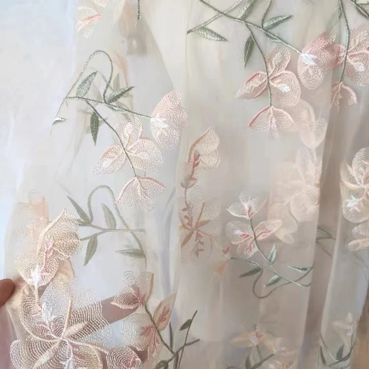 2024 wholesales lightweight 3D flower pink embroidery lace fabric net tulle for bridal dress flower bridal wedding lace