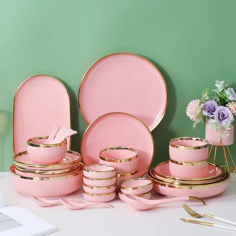 Nordic Style Porcelain Dinnerware Set Simple Style Crockery Dinnerware Sets Household Ceramic Tableware Set