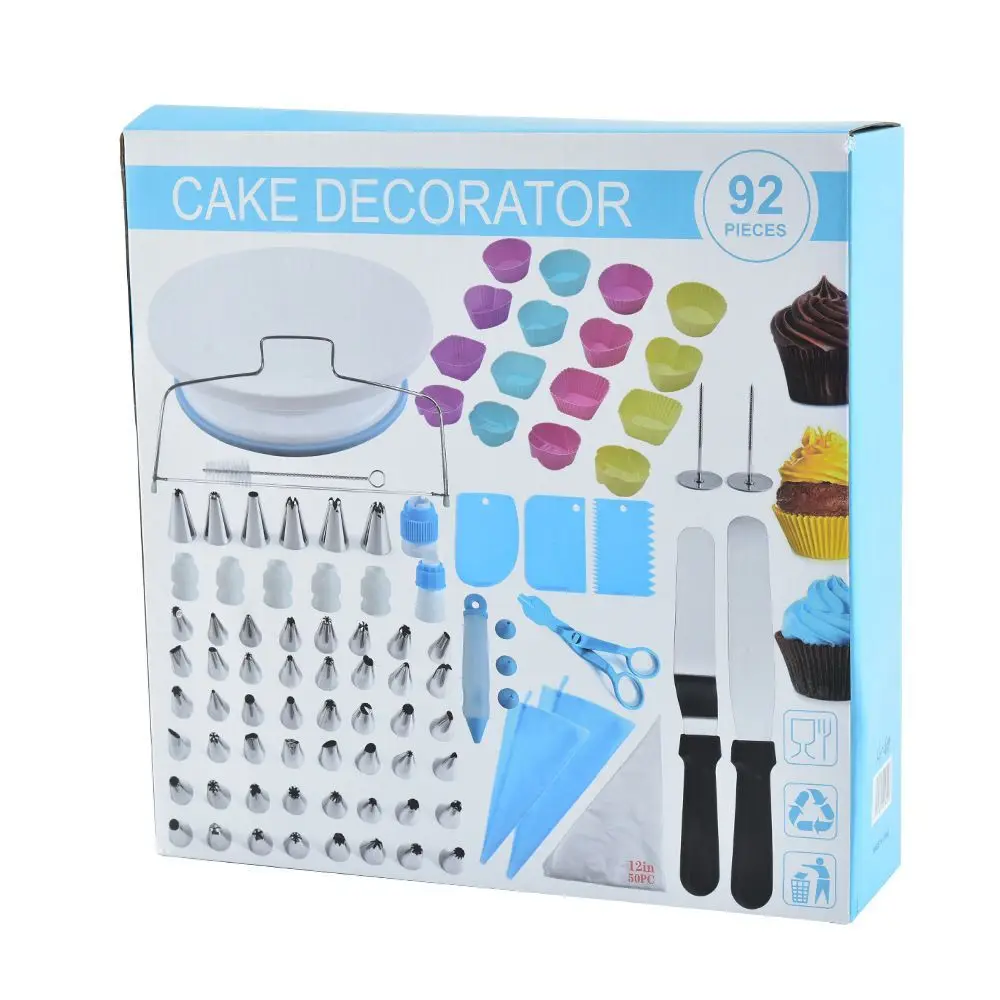 Hot and new cute Baking tools 92pcs Cake decorating kit supplies with Cake Turntable nozzle and Bags spatula set for baker lover
