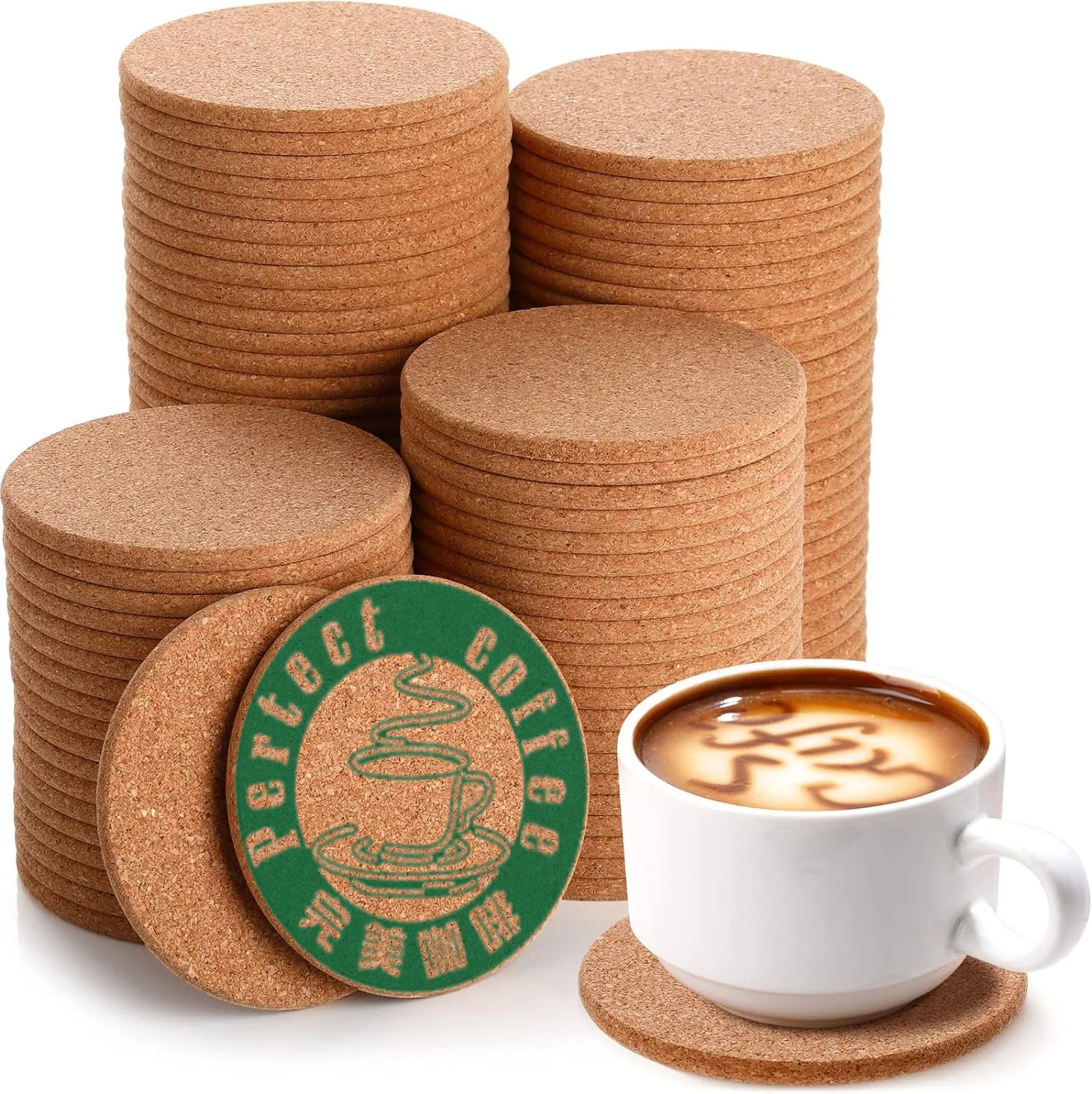 Factory Custom Logo Promotional Cup Mat Cork Coasters Eco Friendly Coffee Sublimation Round Wood Cork Coaster For Drink