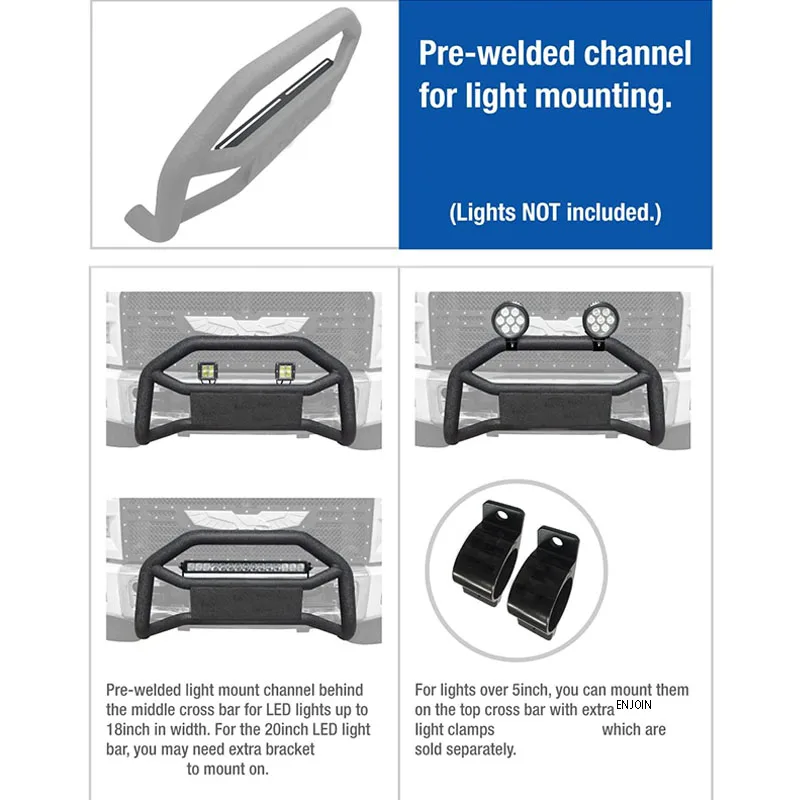 ENJOIN Steel Front Bull Bar Front Bumper Grille Guard Fits 2010-2020 Toyota 4Runner with Light Mount