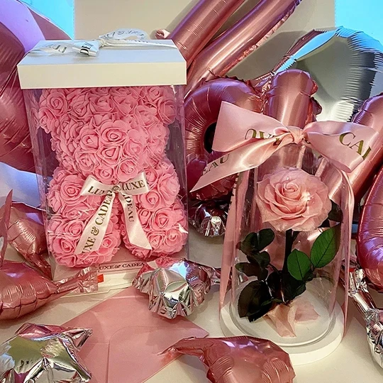 
Rose Teddy Bear Nice Package Bears With Box And Lights 25Cm Gift For Diy Cm Teddy Artificial 2021 Valentines Day High Quality 