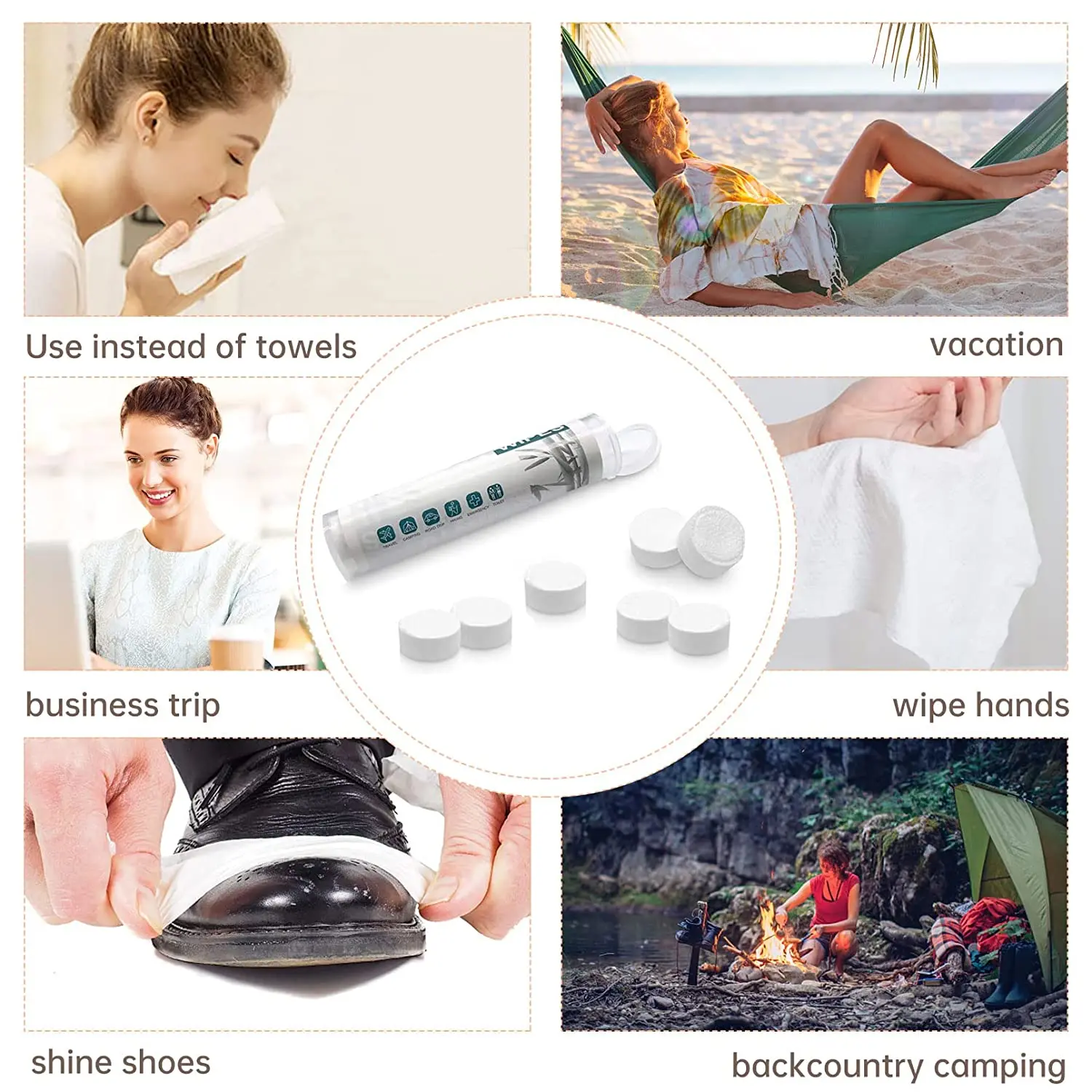 Compressed Wipes, Towels, or Compact Toilet Paper Tablets,for Travel, Home, Outdoor Activities (Daily Use(100)