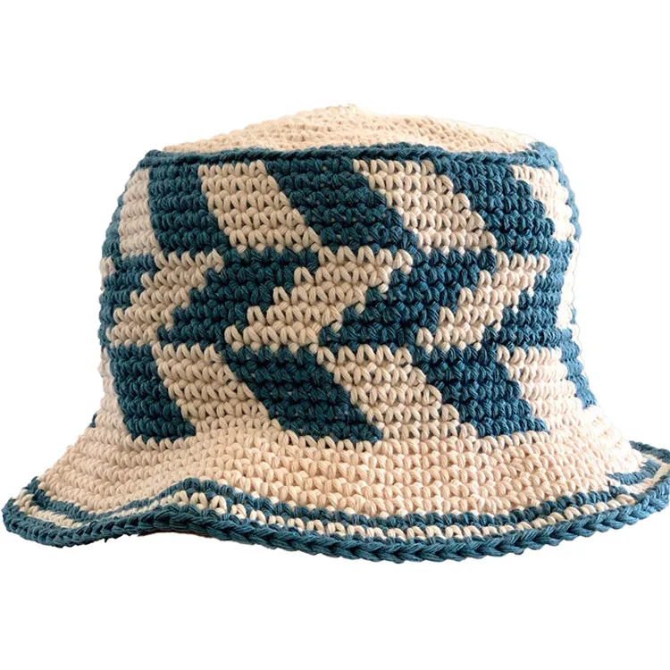 Customizable Cheap Breathable Solid Color Light Board Short Brim Knitted Bucket Hat Handmade Crochet Bucket Hat