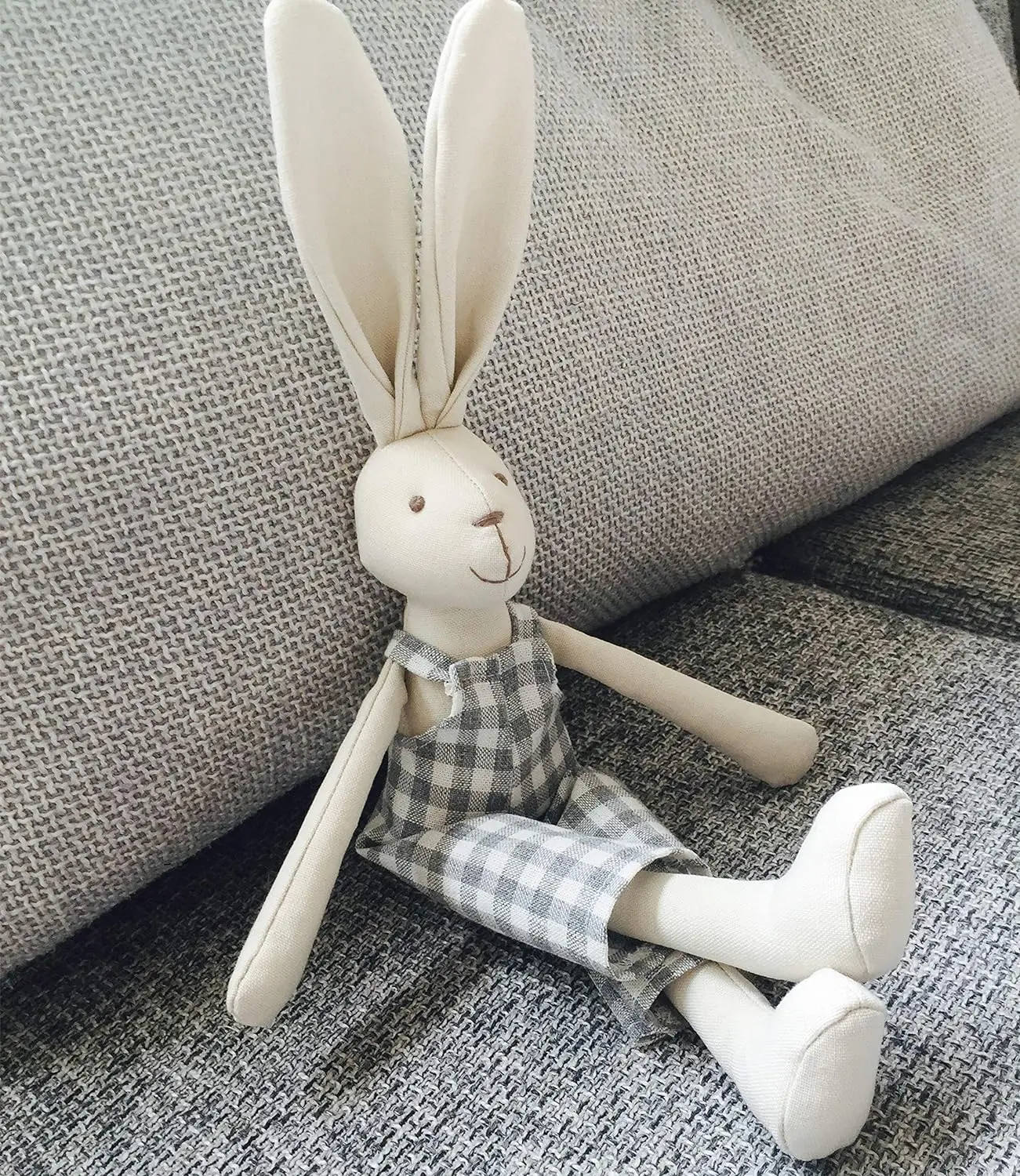 32cm Bunny Boy Fabric Doll Friendly Cotton Linen Rabbit Stuffed Animal Soft Toys with Removable Cloth Birthday Gift for Child