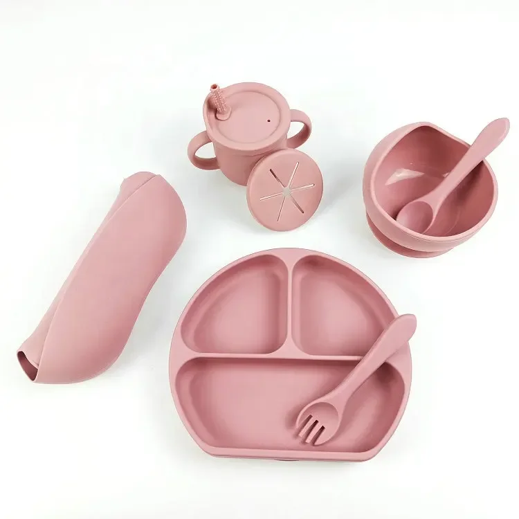 Factory Wholesale Silicone Tableware Food Grade Silicone Partition Baby Food Plate Children Feeding Set