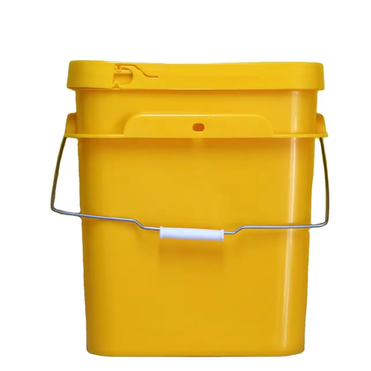 Желтое 25-литровое квадратное пластиковое ведро для краски с крышками для барабанных ведер и бочек