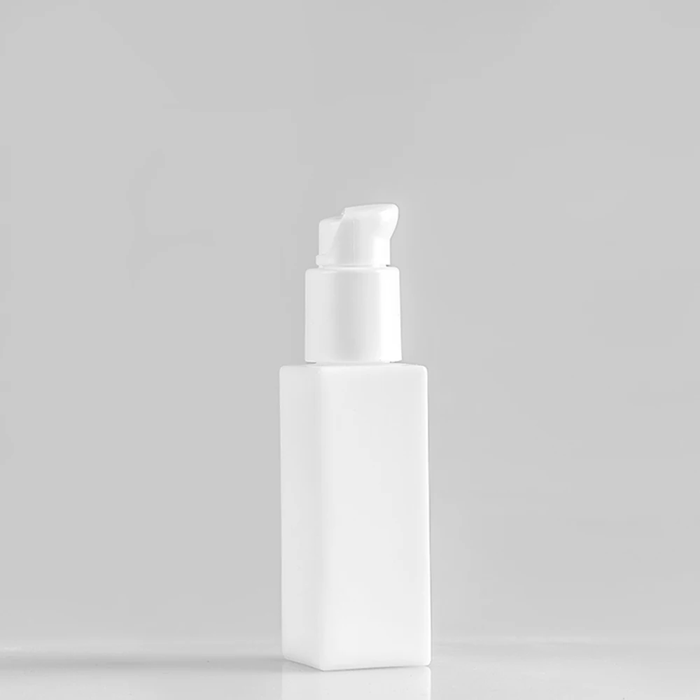 White opal square glass lotion bottle with pump or screw cap for skincare cosmetic packaging