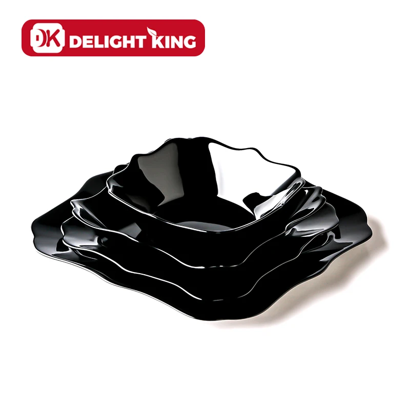 Home use Printed Flower Decoration Stock opal glass dinner Set dish plate bowl black opal glassware dinnerware