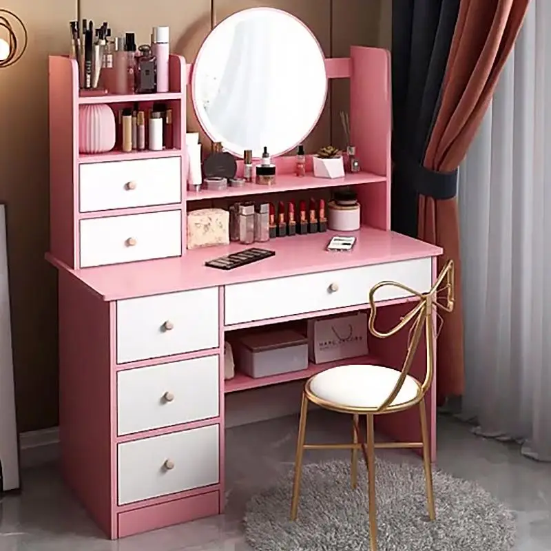 Bedroom Mirror Dressing Table 6 Drawers Beads Dresser With Wall Mirror For Home Hotel