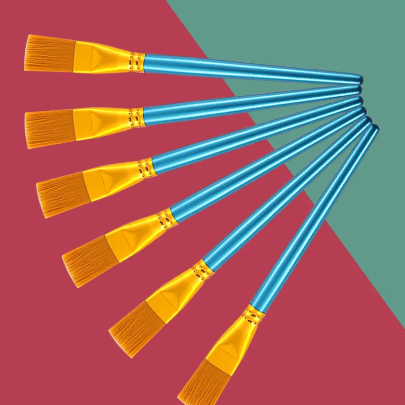 Soododo Single Set Flat Head Nylon Painting Brush for Children Art Students Composed Wood Handle Graffiti Filling Oil Painting