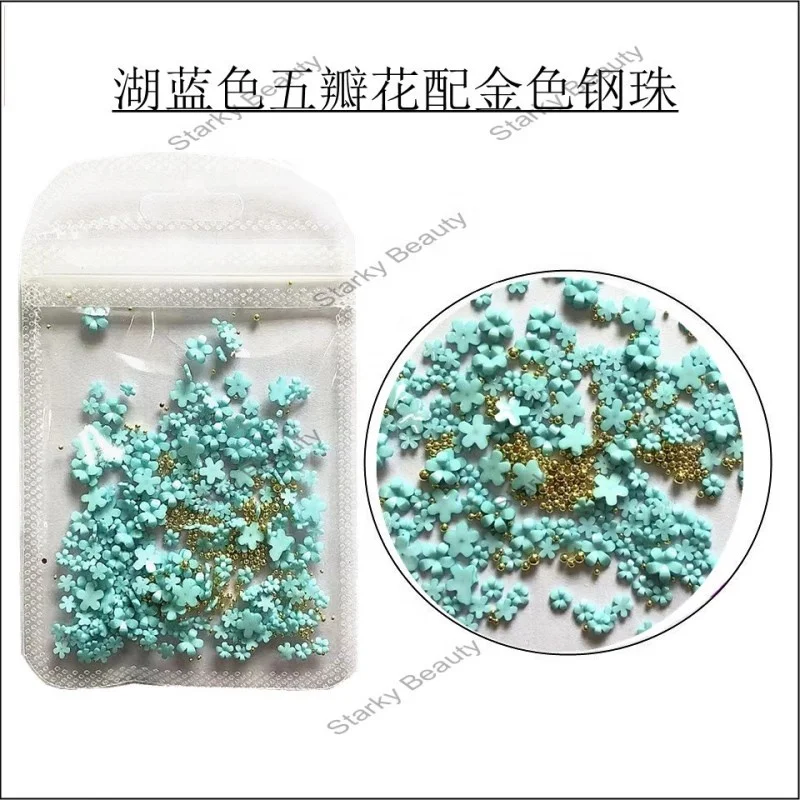 Hot selling nail art flower accessories 3D gold and silver beads mixed
