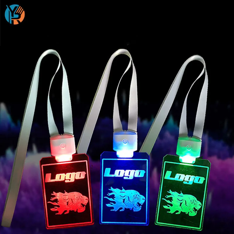 Hot Sale Customized Logo 15 Colors Remote Controlled Acrylic Led Nylon Lanyard With Id Card Holder For Party Event
