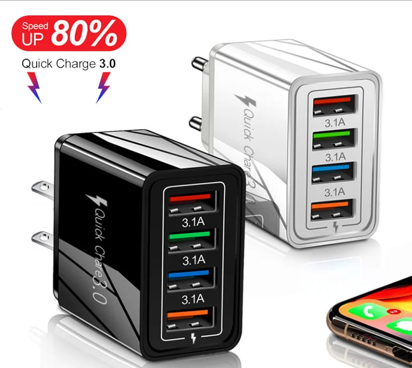 Quick Charge 3.0 USB Charger 48W 4 Ports Adapter QC 3.0 EU/US/UK Plug Wall Mobile Phone Fast Charger Home Wall Charger Travel