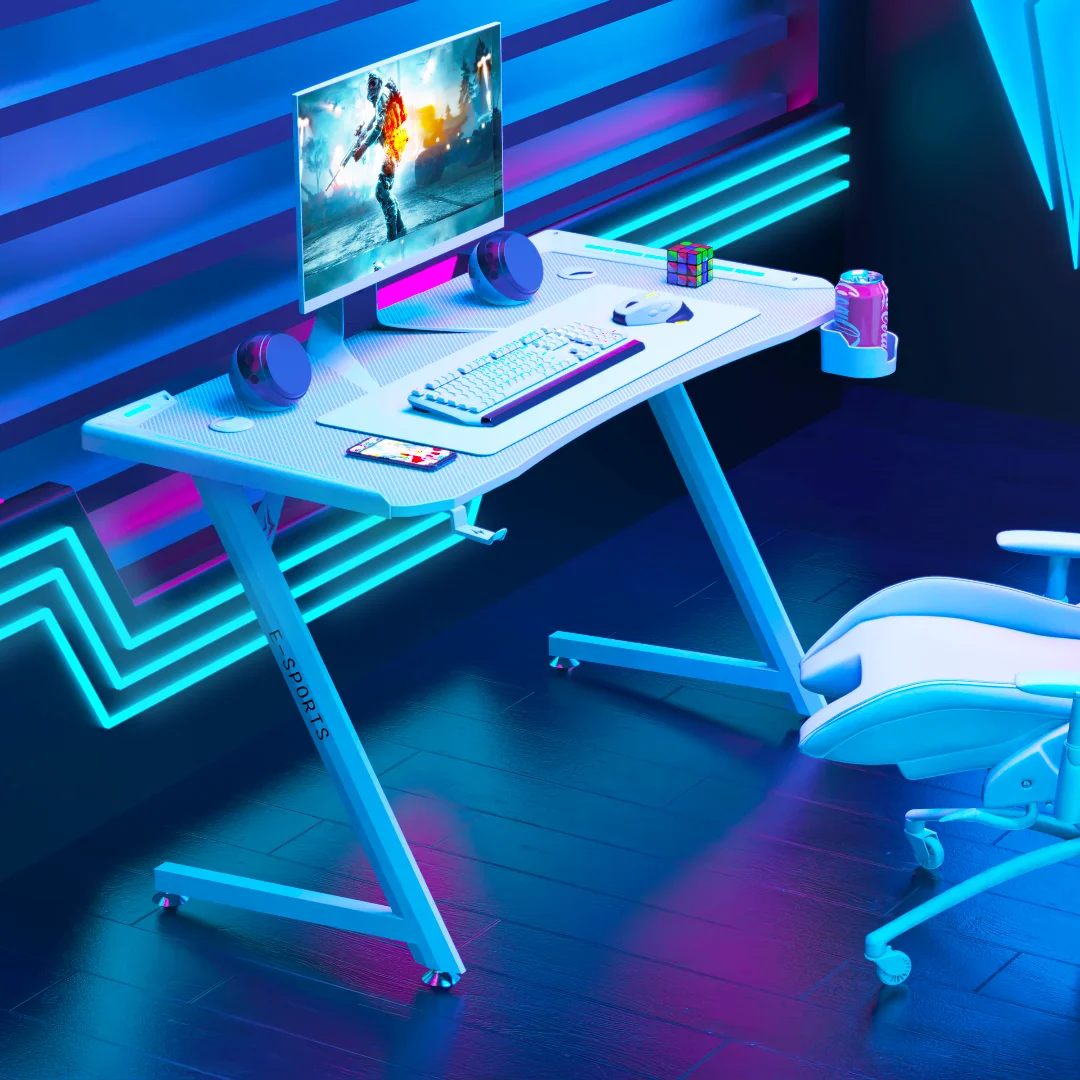 Wholesale Computer Desk for Gamer in  Low Price Z-Shaped Gaming Table with Cup Holder