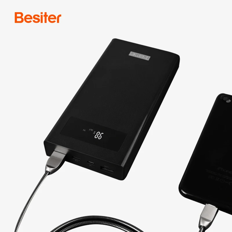 20000 мАч емкость мобильное зарядное устройство Черный power bank с двумя портами USB для быстрой зарядки ЖК-дисплеем батарея портативные зарядные устройства