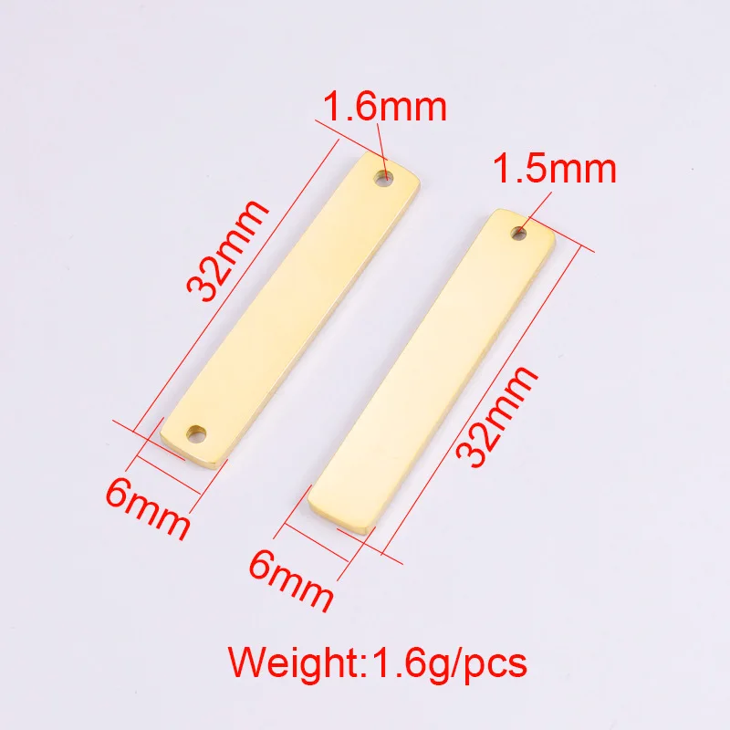 32*6mm Stainless steel mirror polished long strip pendant with double hole rectangle connector for jewelry making findings