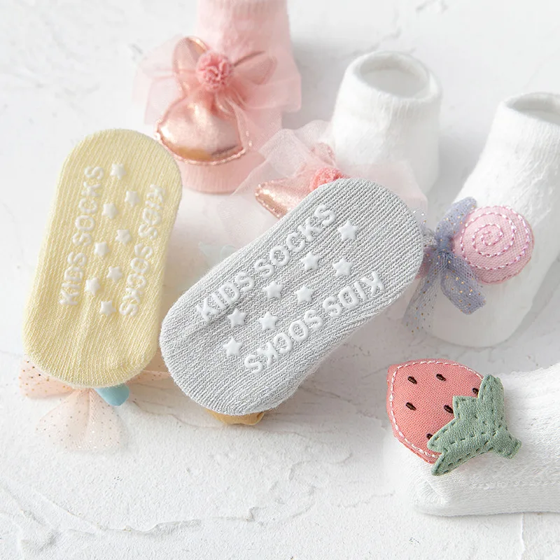 2023 Custom Summer Breathable Teddy Bear Socks Baby Strap Walking Baby Grip Socks Anti-Slip Baby Socks 6-12 Months