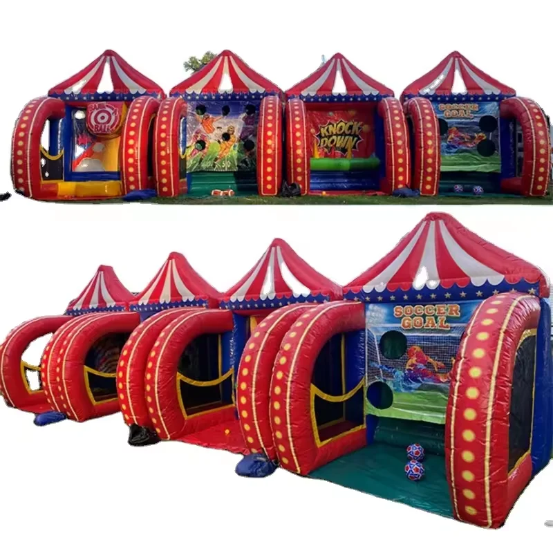 Newest 4 in 1 Inflatable Carnival Bundle Games Soccer Dart Knock Down Ring Ross Game For Kids And Adults
