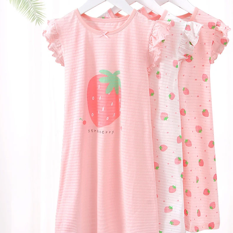 
Comfortable sweet girls nightgown kids sleeping dress fungus sleeve children strawberry nightdress night skirt 