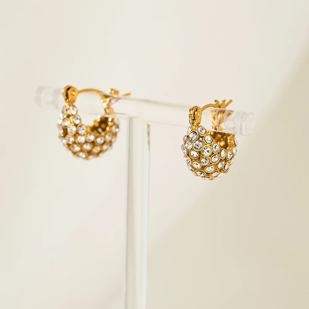 2024 Dazan NEW 18k Gold Plated Hypoallergenic Stainless Steel Bohemia Iced Out Zircon U Huggie Earrings Fancy Exquisite jewelry