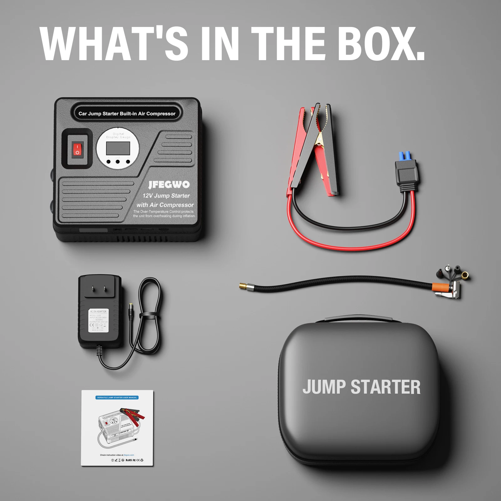 24000mAh Ultra Pro Car Portable 3000A Jump Starter Power Bank with 150PSI Air Pump & Digital Display for Tire Inflator