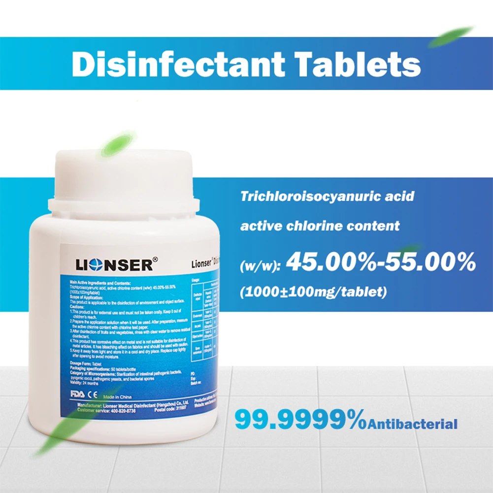 Lionser Chlorine Tablets Granular Powder Trichloroisocyanuric acid Chlorine Releasing Disinfectant Tablets
