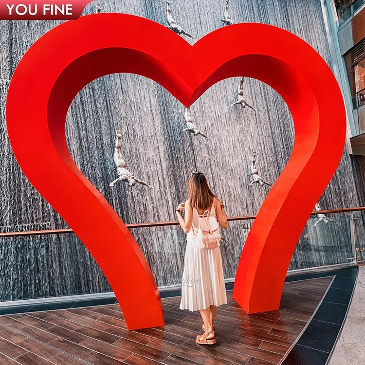 Outdoor Garden Decoration Custom Modern Art Mirror Polished Metal Stainless Steel Heart Shape Arch Statue