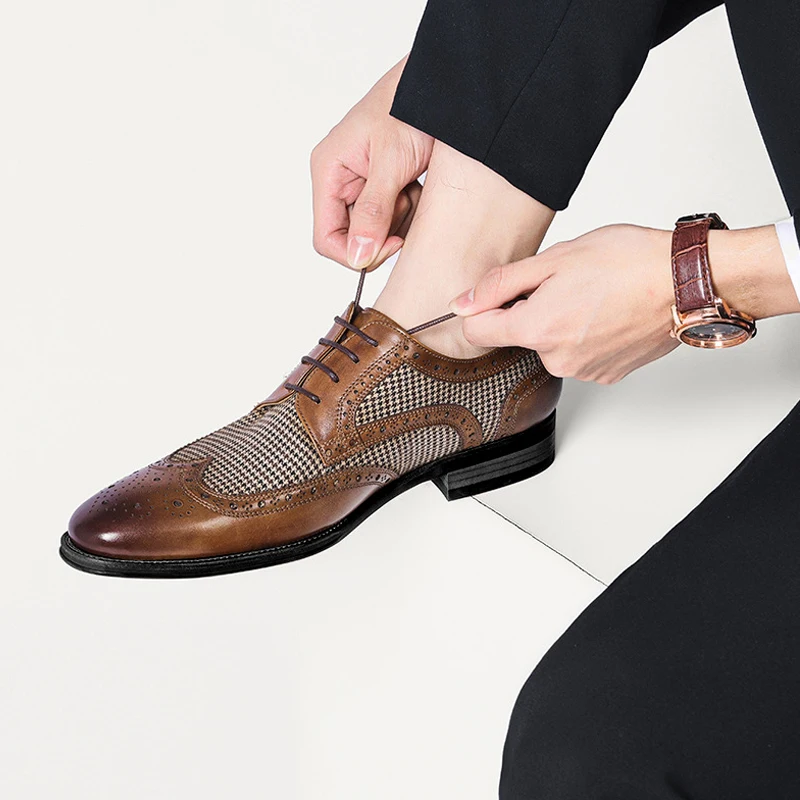
Mens Brogues Oxford Shoes Pointed Toe Lace Up Formal Smart Casual Office Dress Wedding Dress Shoes 