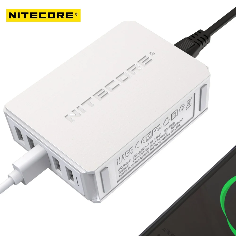 Настольный USB-адаптер nitecore UA55 50 Вт 5 портов QC 3 0 адаптер питания Qc настольный зарядный