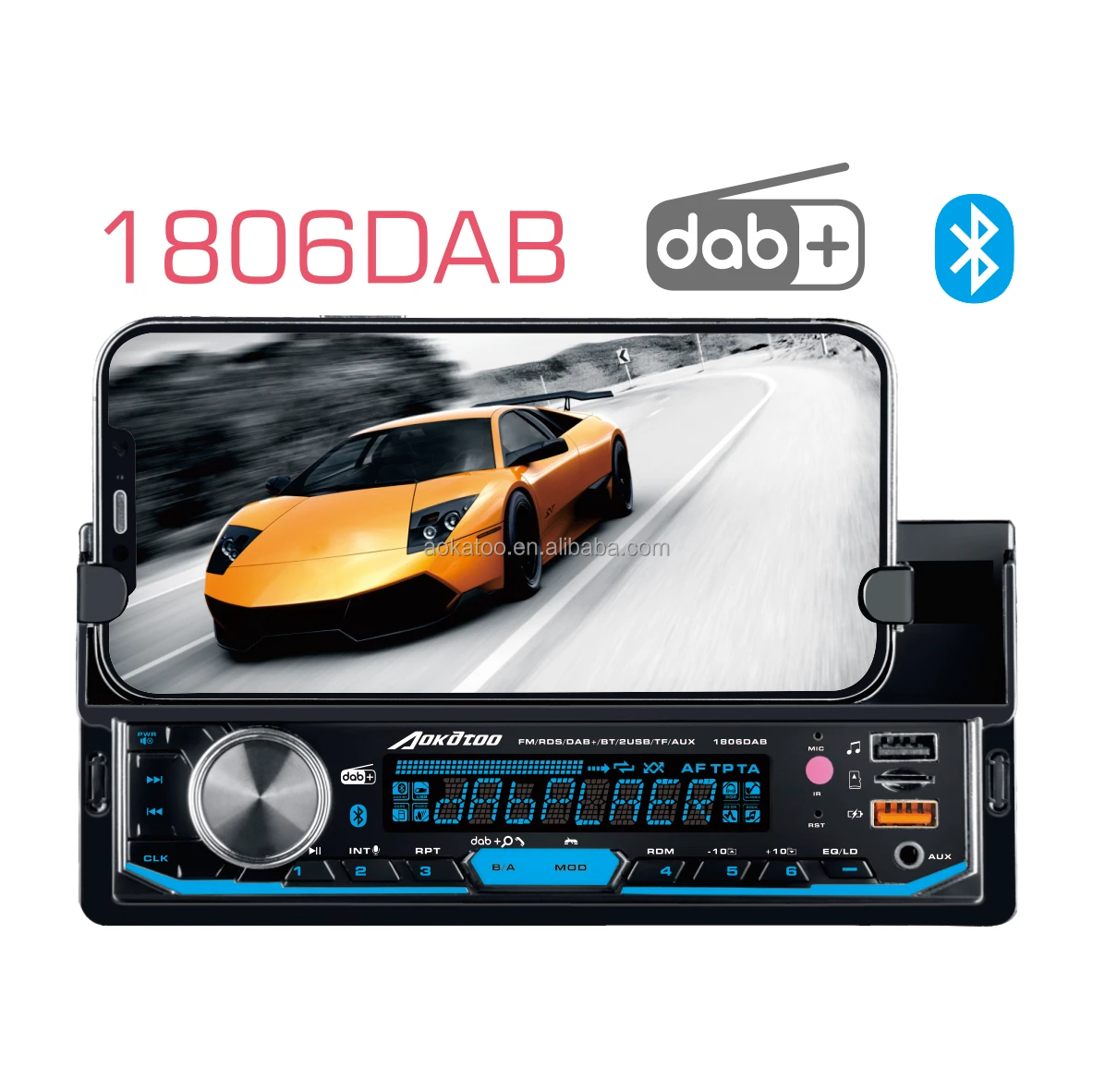 Автомобильный MP3-плеер 1DIN стерео с ЖК-дисплеем Autoradio Bluetooth FM AM RDS DAB + USB SD AUX-IN TF Card Connection