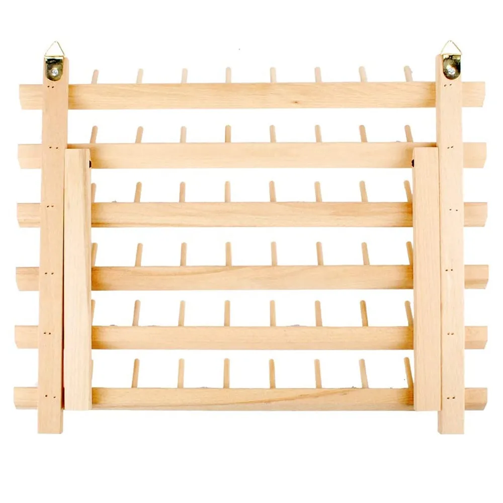 Hi Home Wooden Thread Holder Sewing and Embroidery Thread Rack and Organizer Thread Rack for Sewing with Hanging Hooks