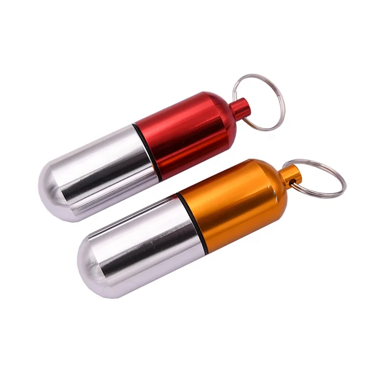 China original factory wholesale promotional waterproof aluminum alloy keychain capsule pill holder tube case as key holder