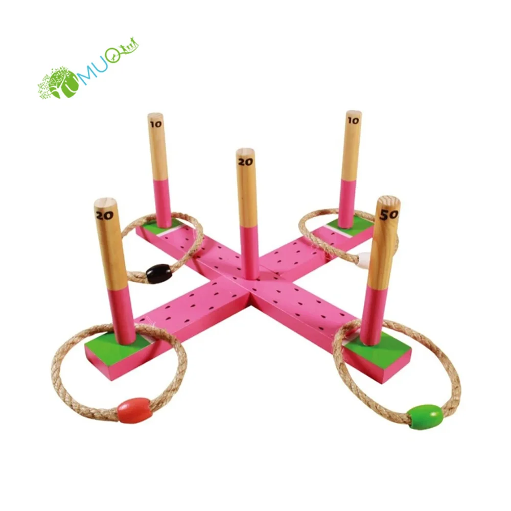 YumuQ Custom Painted Rope Ring Toss Game, Classic Wood Ring Toss Throwing Game Set for Outdoor Lawn, Backyard and Garden