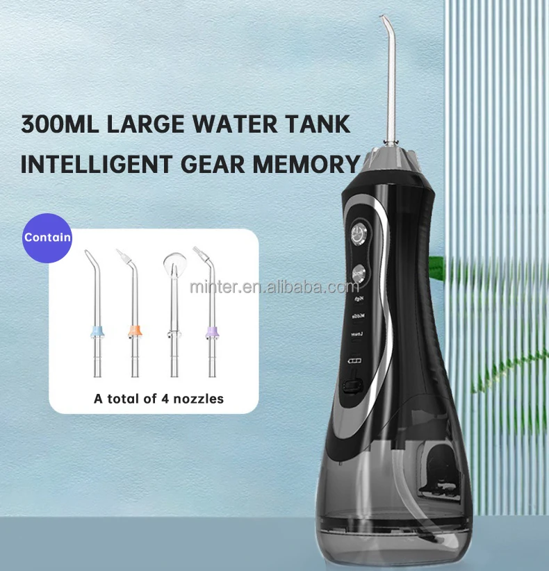 Portable and Rechargeable 300ml Water Tank IPX7 Water Proof Cordless Water Flosser Teeth Cleaner for Home and Travel