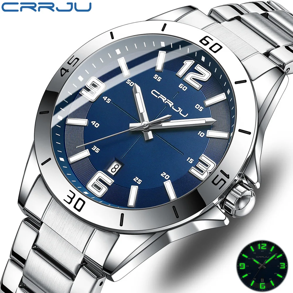 CRRJU 5003 Top Brand Luxury Mens Quartz Watches Luminous Waterproof Stainless Steel Watch Men Date Calendar Business Wristwatch
