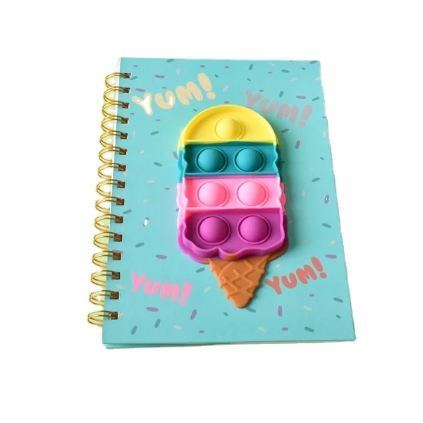 Hot selling kawaii spiral journal notebook with pop it toy for girls
