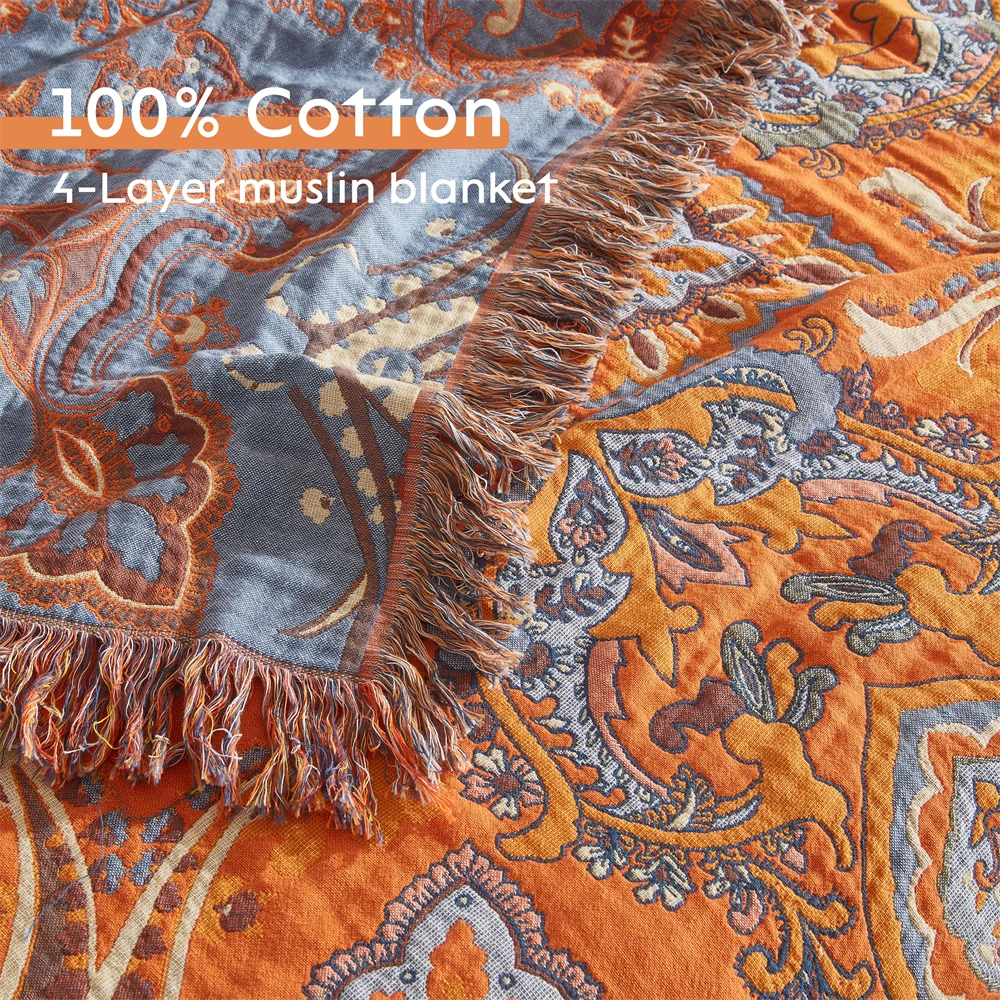 soft vintage floral boho blanket king queen size picnic bohemian throw blankets wholesale  100% cotton muslin bed blanket