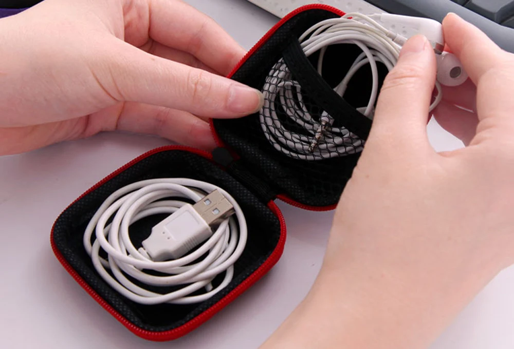 Earbud Case Earphone Carrying Case Portable Small EVA Storage Bag for Small Earbuds Mini Headset USB Cable Adapter TF Card
