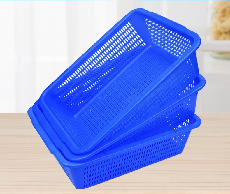 Thickened Plastic Square Sieve Rectangular Drainage Basket Vegetable and Fruit Basket Multi-Colored Plastic Basket for Storage