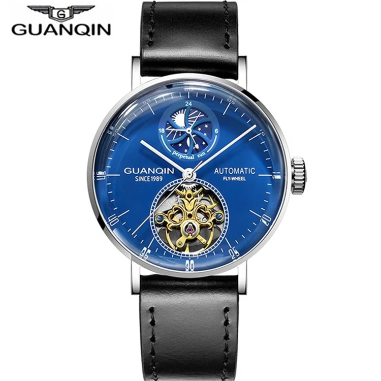 GUANQIN GJ16118 Men Fashion Automatic Mechanical Wrist Watch Genuine Leather Watches Low Moq