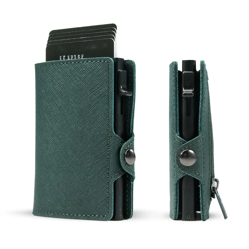 Unisex RFID Blocking Aluminum Pop Up Card Wallet Slim Genuine Leather Business Credit Card Holder for Men