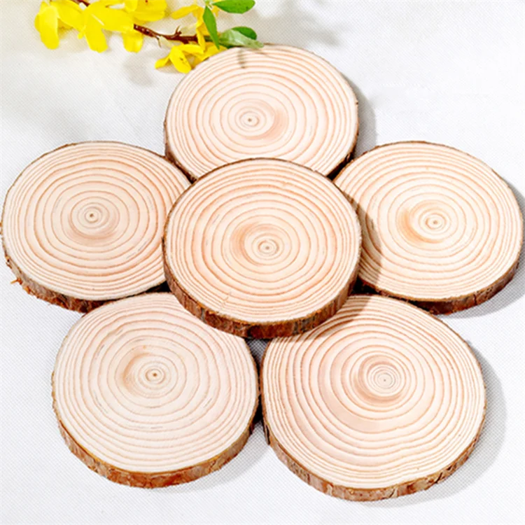 Country Wedding Decorations Natural Wood Chips Large Decoration Unpolished Wood Circle Crafts Wooden Coasters