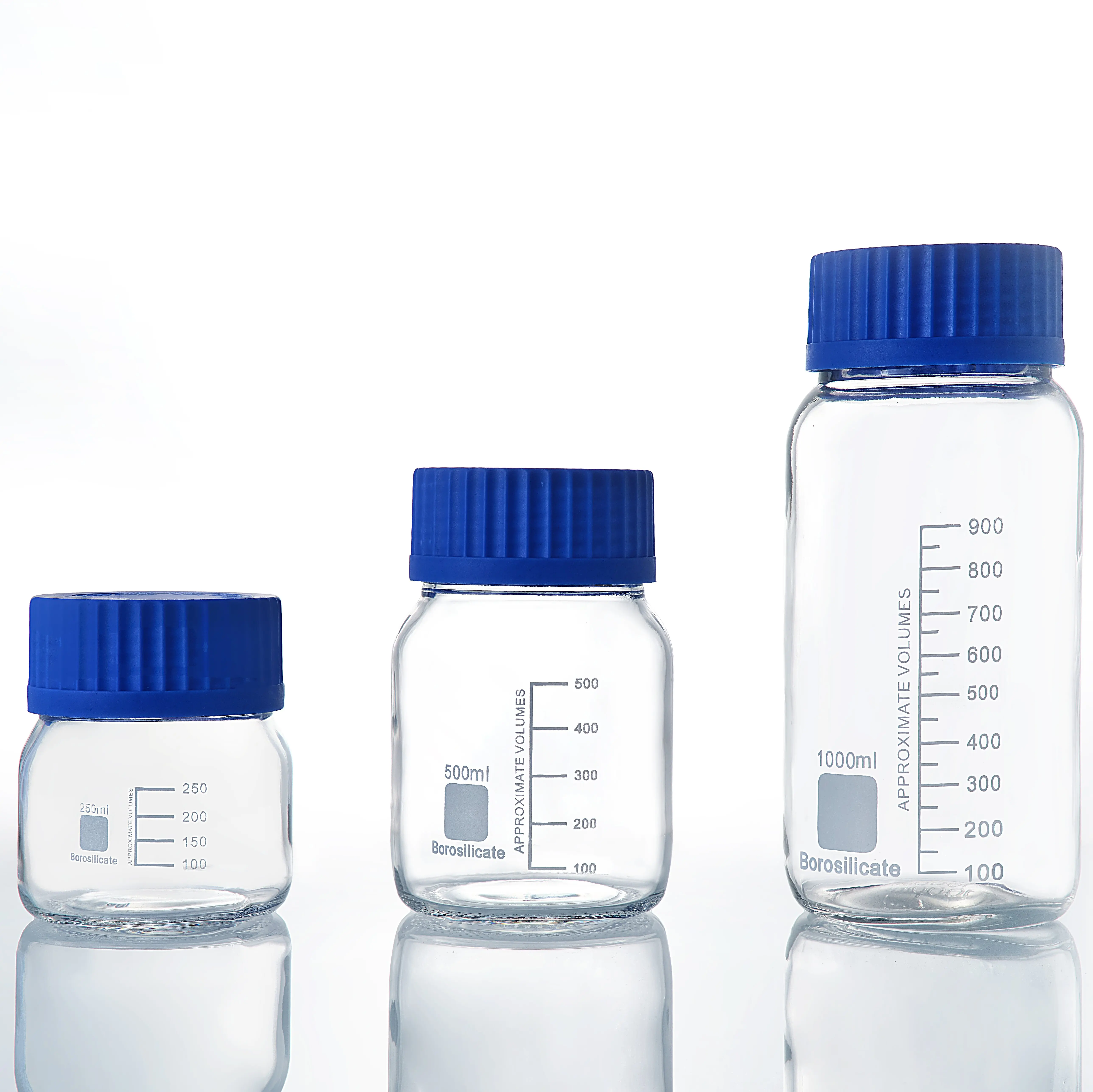 GL45 GL80 500ML 1000ML Chromatographic Analysis Blue Screw Cap Clear Glass Reagent Bottle With Scale