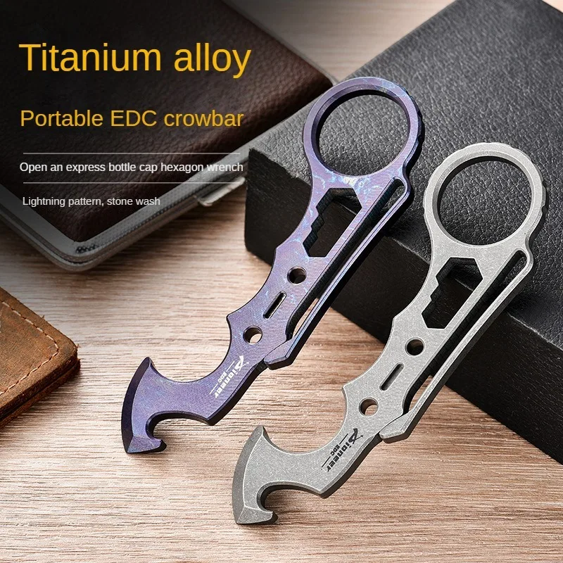 2024 edc titanium alloy crowbar Multifunctional metal pry bar Hexagonal wrench Bottle opener Trendy play pocket tool pry bar